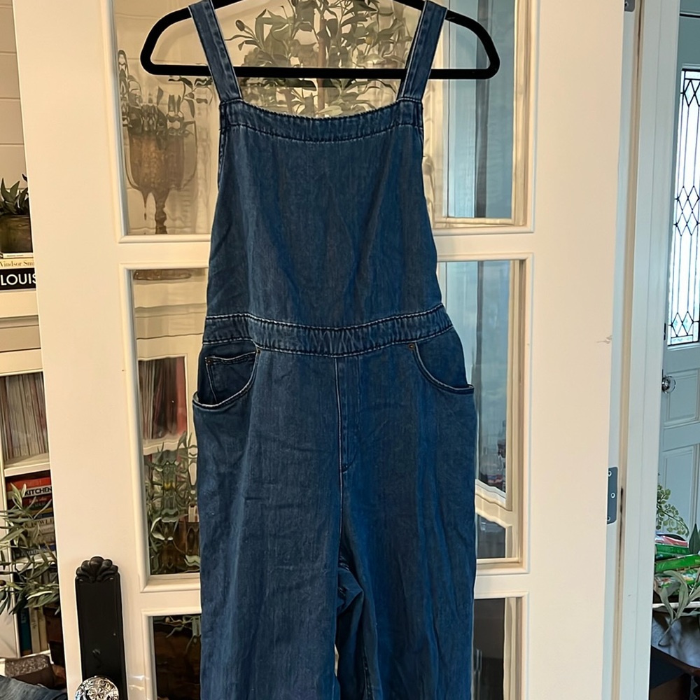 Wide Leg Open Back Tie Jumpsuit Overall Denim Jeans